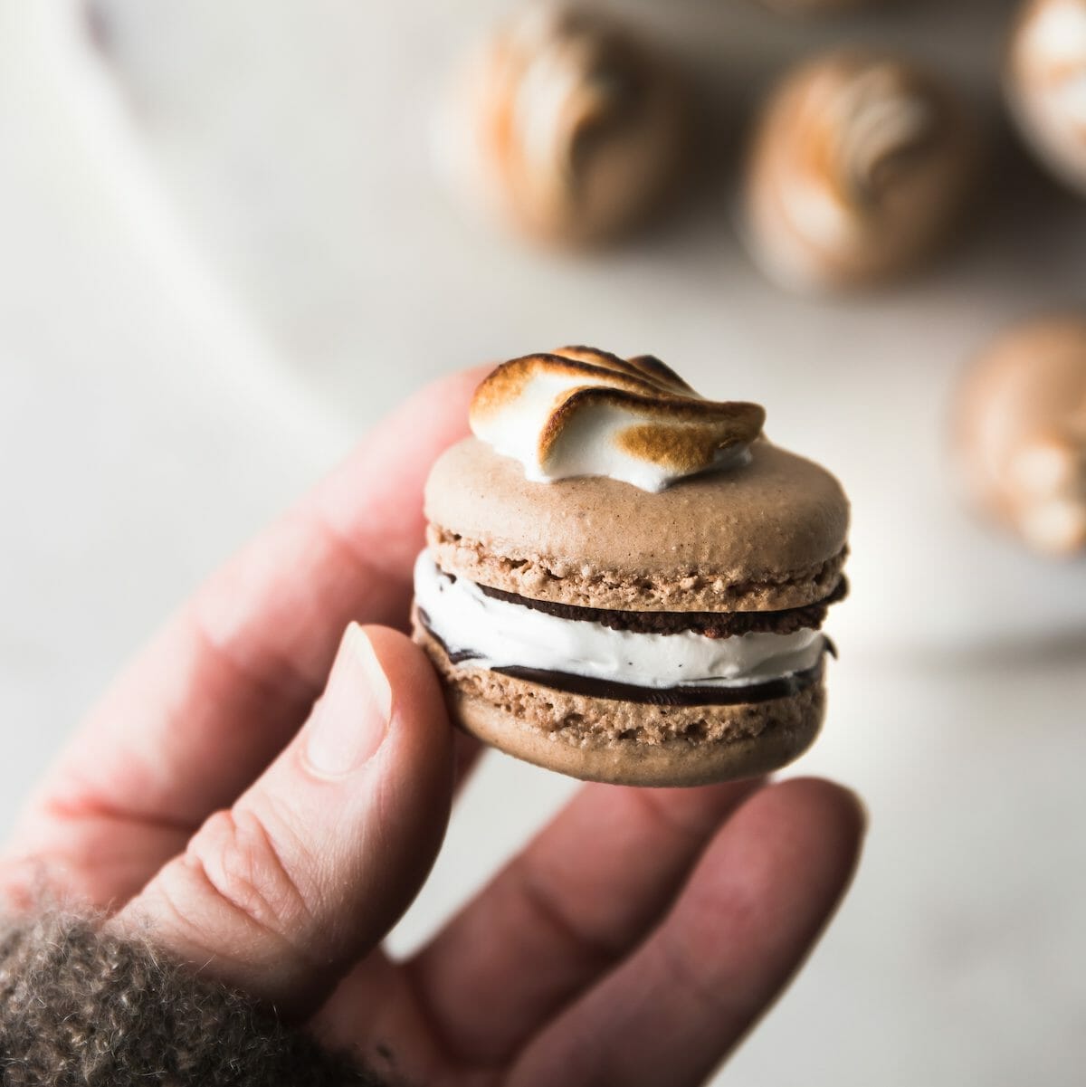 Chocolate French Macarons with Marshmallow Filling - DisplacedHousewife