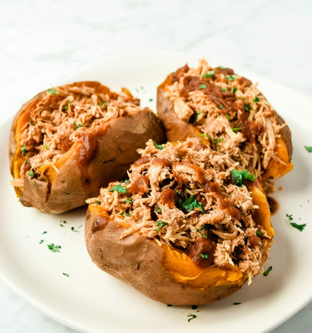 Instant Pot BBQ Chicken Stuffed Sweet Potatoes (Whole30 Paleo) • Tastythin