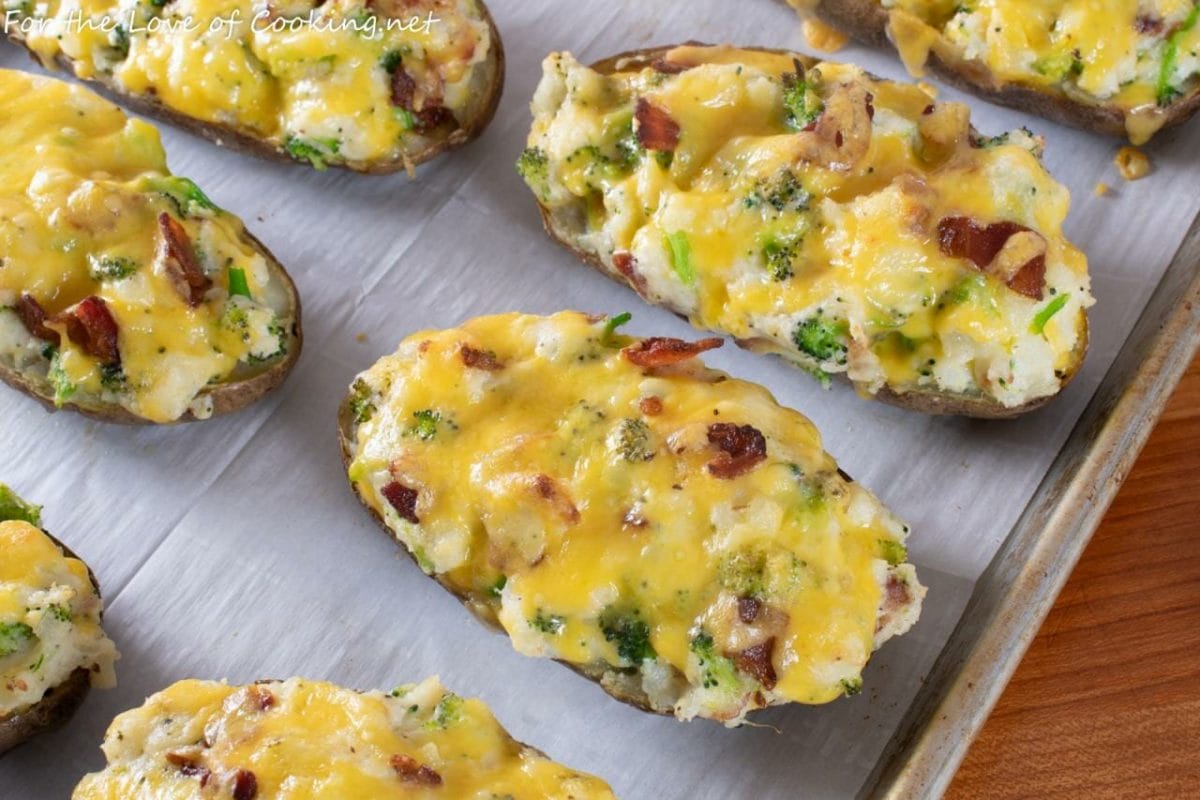 Broccoli Cheddar Twice Baked Potatoes with Bacon | For the Love of Cooking