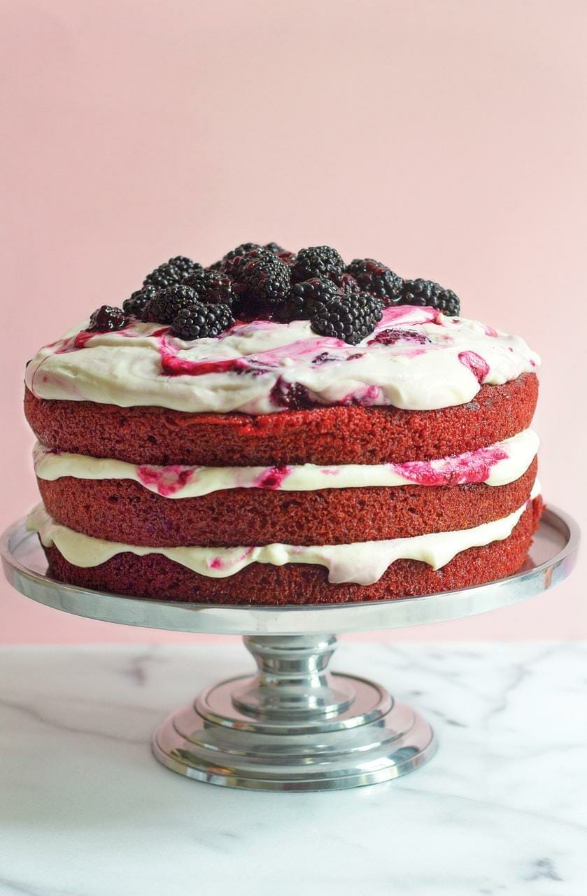 Red Velvet Cake With Blackberry–Cream Cheese Whipped Frosting Recipe Recipe  | Epicurious