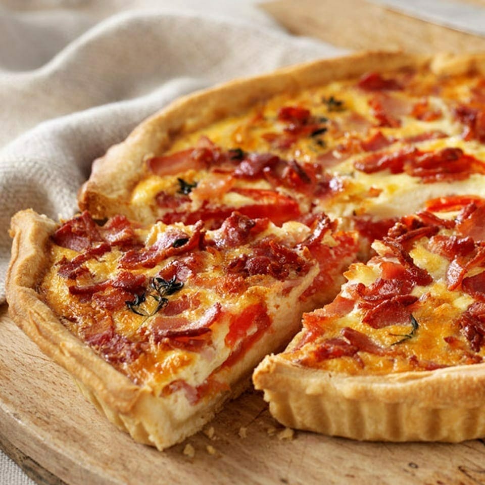 Bacon, cheese and tomato quiche recipe | delicious. magazine