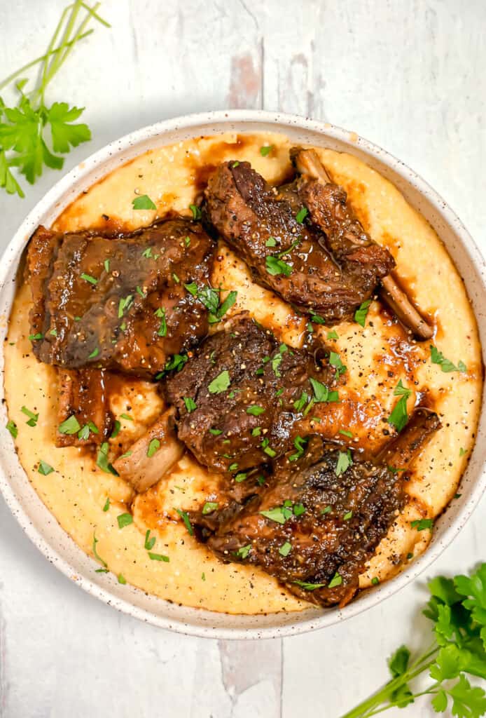 Slow Cooker Beef Short Ribs with Polenta - Girl With The Iron Cast