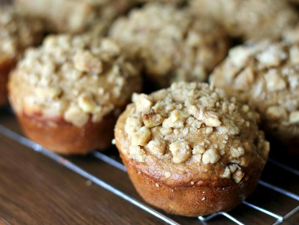 Better-For-You Banana Muffins with Brown Sugar Walnut Crumble - Ambitious Kitchen