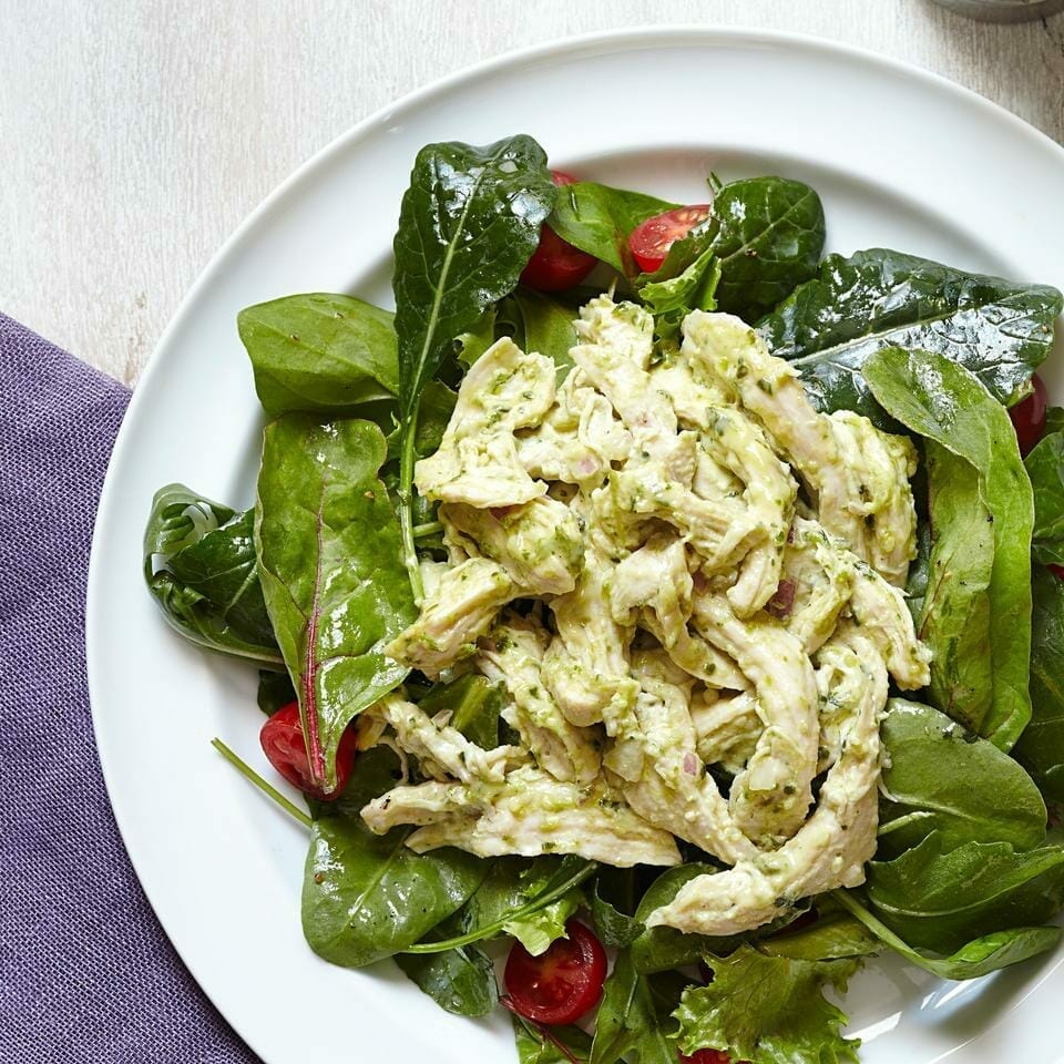 Creamy Pesto Chicken Salad with Greens Recipe | EatingWell