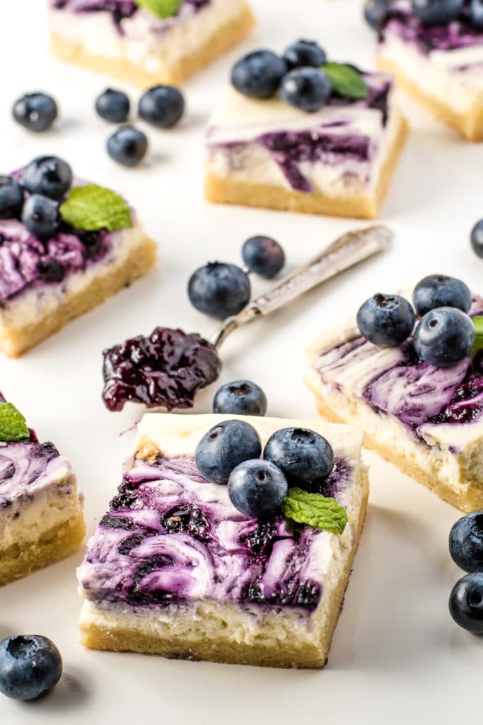 Keto Cheesecake Bars with Blueberry Swirl (Gluten-Free & Sugar-Free)